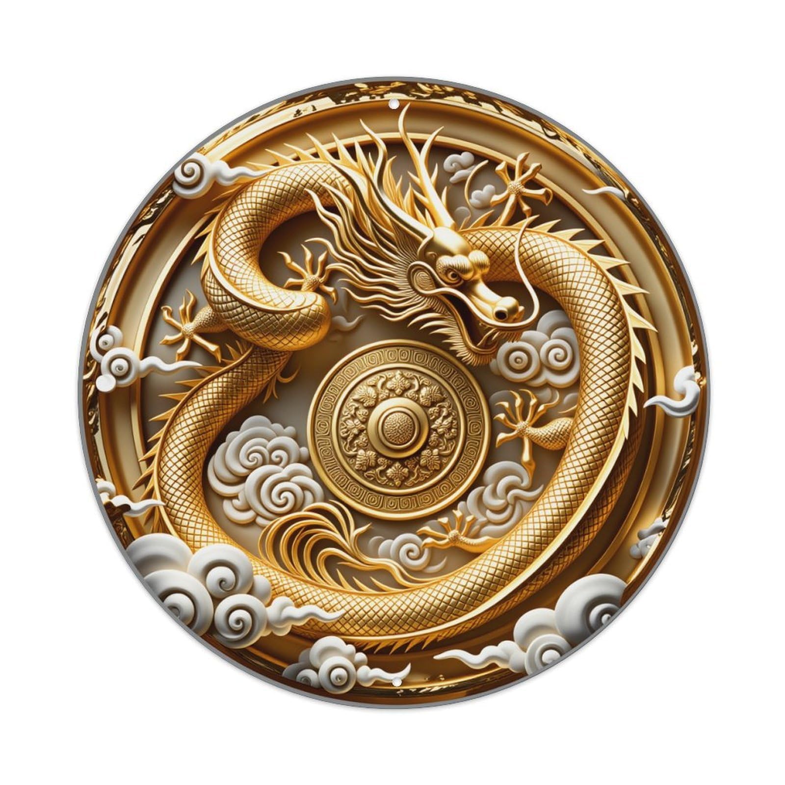 Golden Dragon Cloud Pattern Round Tin Sign Vintage Style Metal Sign Home Bar Garden Wall Plaque Decor Metal Poster 8x8 Inch