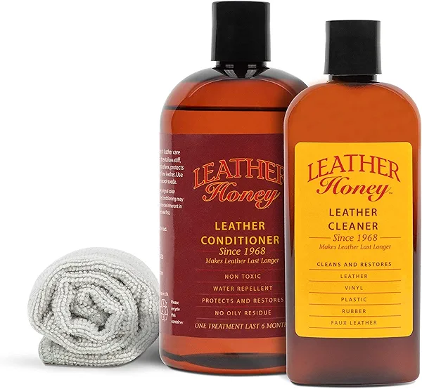 Leather Honey Complete Leather Care Kit Including 8 oz Cleaner, 16 oz Conditioner and Applicator Cloth for use on Leather Apparel, Furniture, Auto Interiors, Shoes, Bags and Accessories