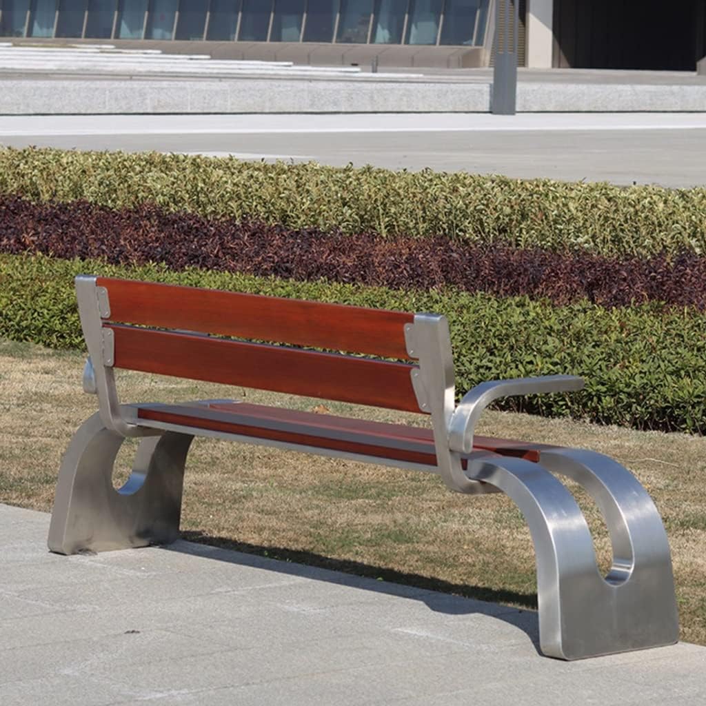 Patio Furniture Bench Outdoor Bench Garden Stainless Steel Park Chair Outdoor Scenic Area Solid Wood Backrest Seat Outdoor Garden Bench Outdoor Bench