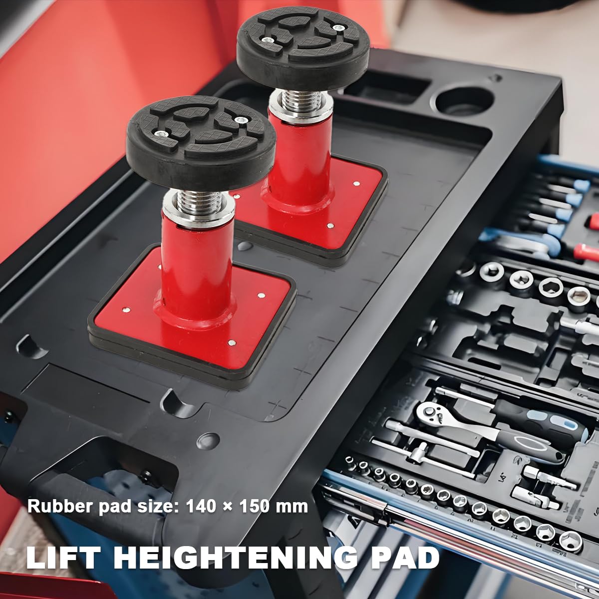 2 Stück Drehteller Tragarmteller, 15-23cm Höhe Verstellbar Gummiteller Hebebühne Aufnahmeteller Gummiauflage Nussbaum für Hebebühnen Pkw SUVs LKW, 140 × 150mm Lift-Erhöhungspad