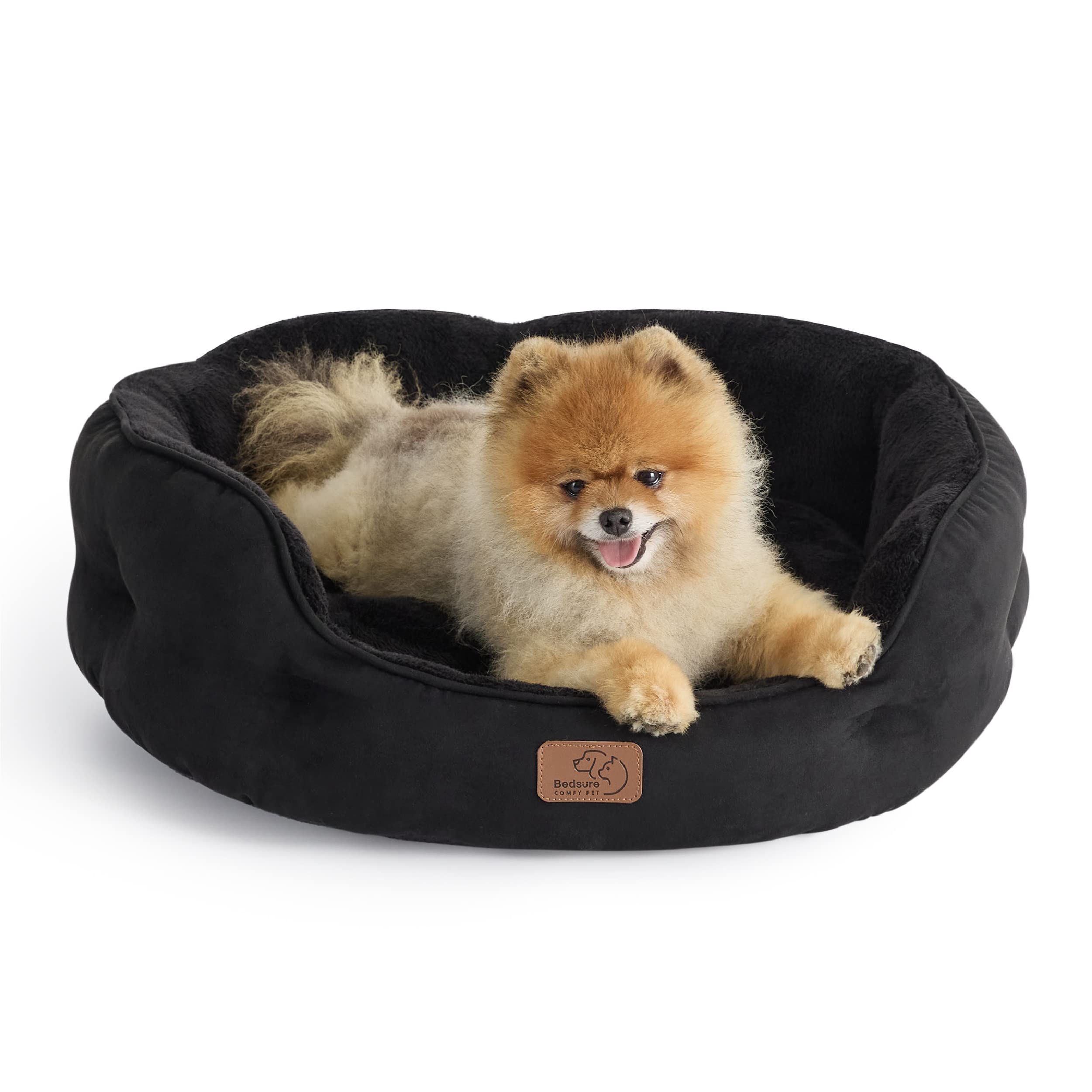 Bedsure Dog Beds for Small Dogs - Round Cat Beds for Indoor Cats, Washable Pet Bed for Puppy and Kitten with Slip-Resistant Bottom, 25 Inches, Black