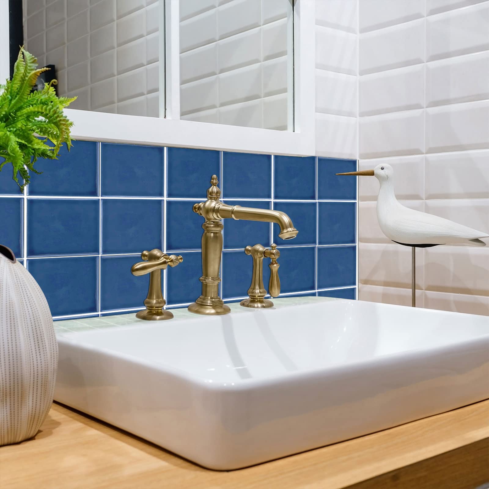 Hwtcjx 50 stuks tegelstickers, 15 x 15 cm, tegelfolie, zelfklevend, decoratieve kleeftegels, zelfklevende tegels, waterdichte mozaïekvloerstickers, wandtegelstickers voor badkamer, keuken (blauw