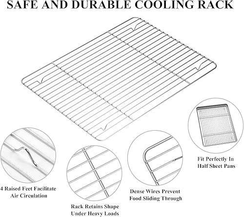 Miniatura 4 de Deedro Juego de bandejas para hornear con estante 2 hojas + 2 estantes, bandeja de horno de acero inoxidable con estante de enfriamiento, 16 x 12 x