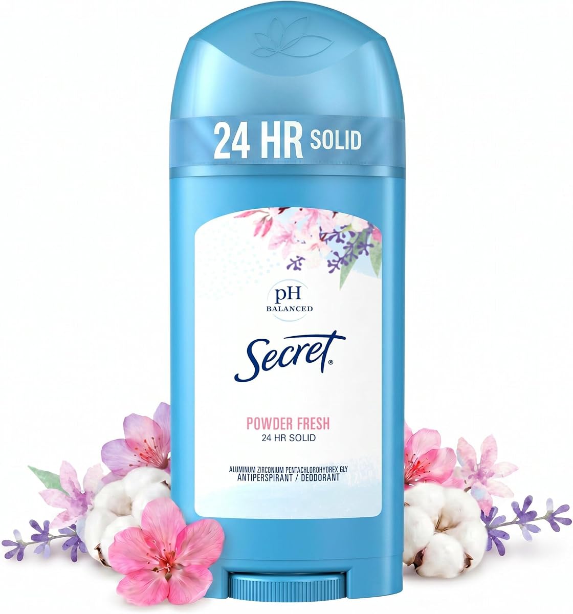 Antiperspirant and Deodorant for Women, 24hr Sweat and Odor Protection, PH Balanced, Gentle on Skin, Wide Solid Deodorant Stick, Powder Fresh Scent, 2.7 oz