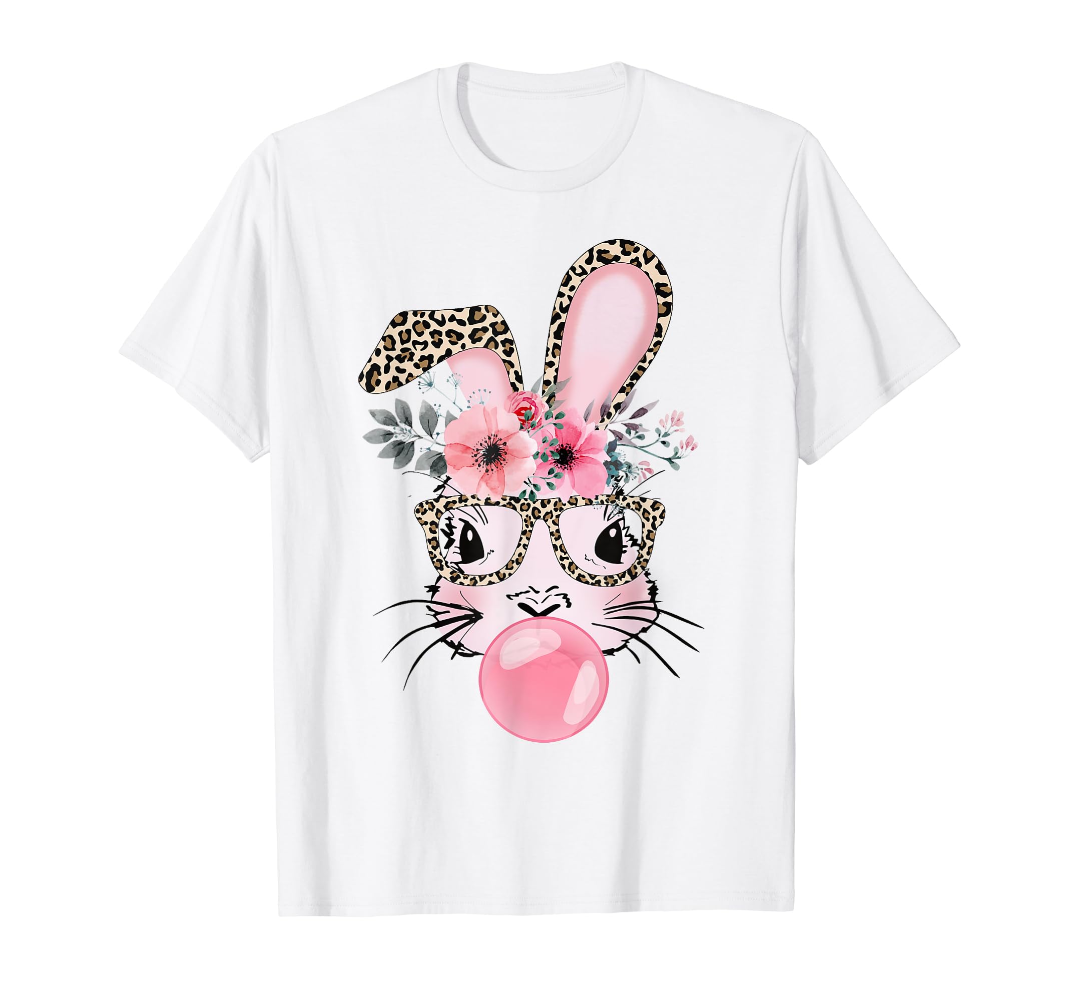 CatBunny with Leopard Glasses Blow Bubble Gum Easter Day Women T-Shirt