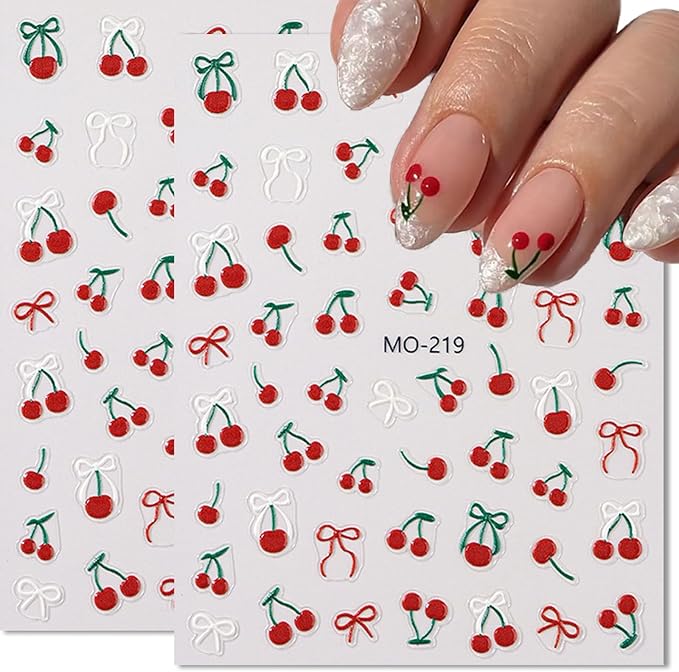 Cherry Nail Stickers: Cute Bow & Cherry Nail Art Decals