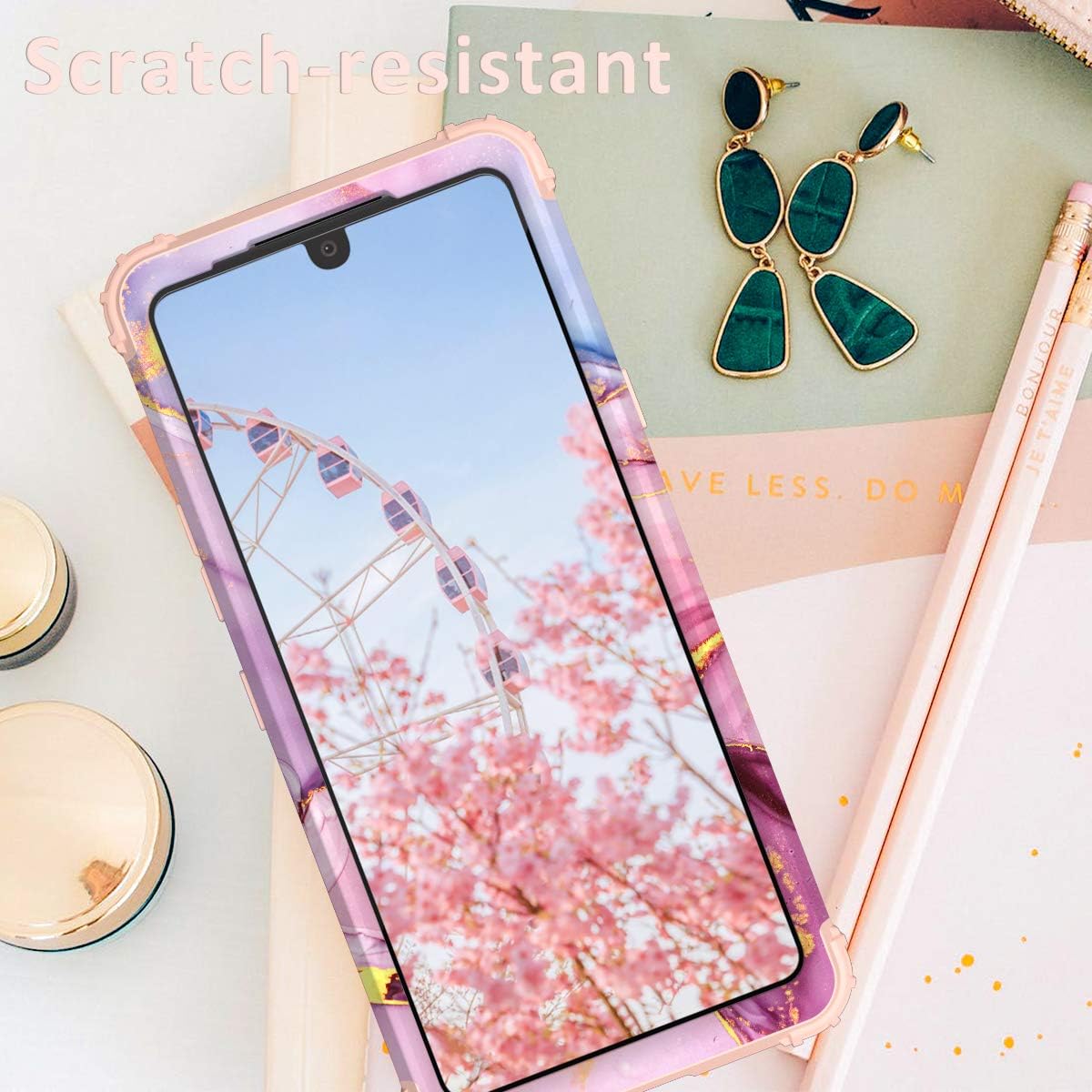 PIXIU Compatible with LG Stylo 6 case, Heavy Duty 3 Layer Shockproof Full-Body Protective Hard Phone Cover Case for LG Stylo 6 2020 Release Marble