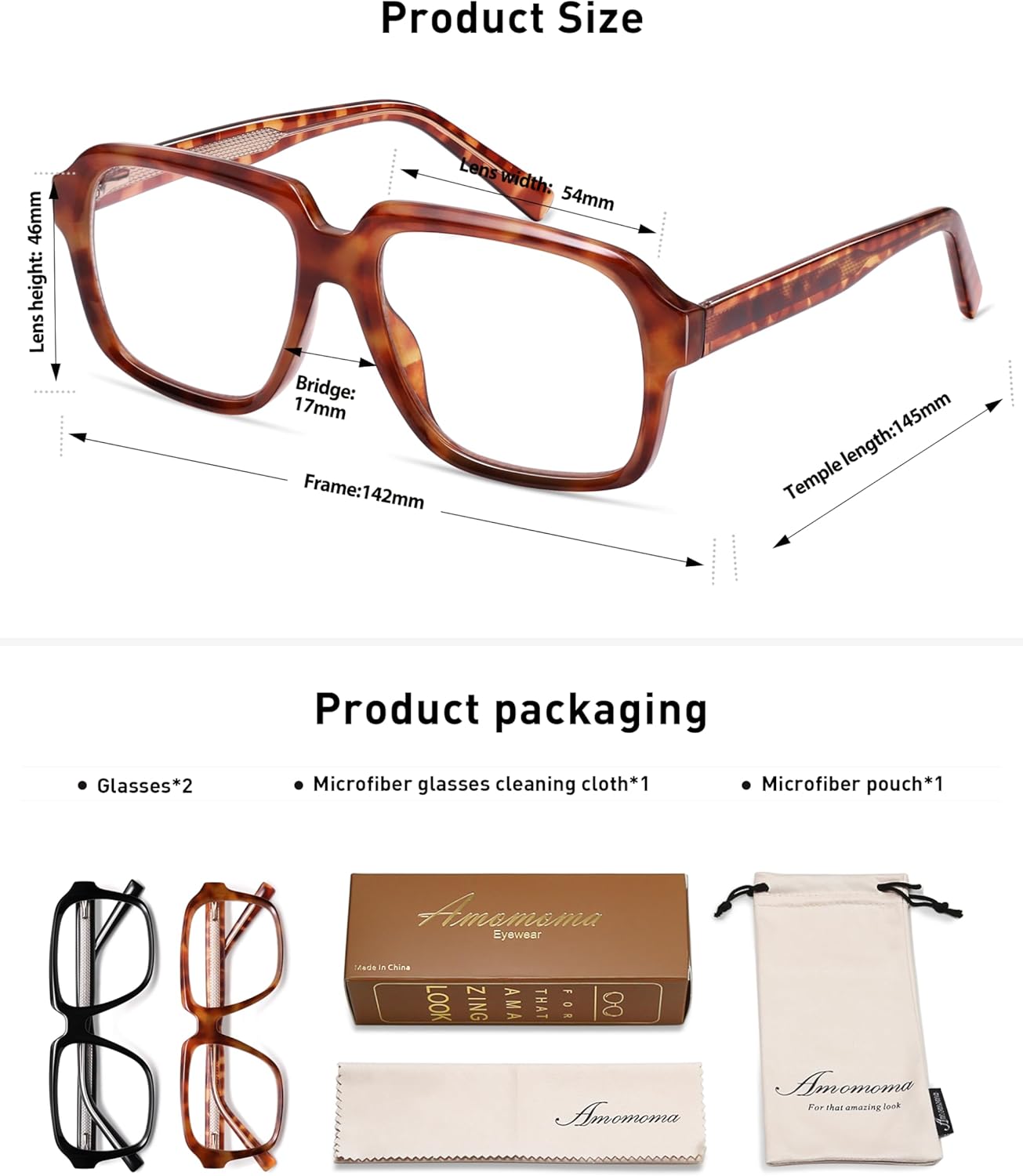 AMOMOMA Oversized Square Reading Glasses for Women,Men,Men Blue Light Blocking Computer Readers Spring hinge AM6185 - Image 5