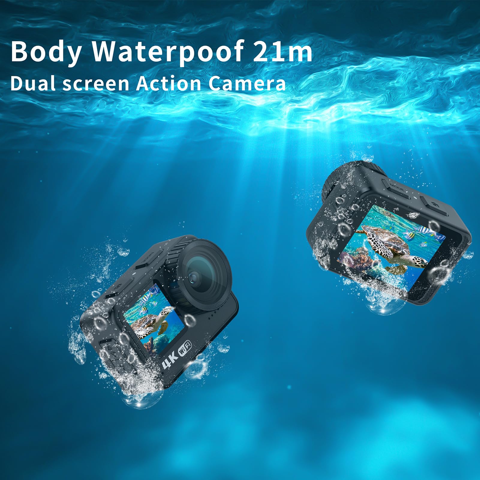 Yctze 4K 60 FPS Kamera Akcji 24 MP WiFi Sports Camera Przygodowa Kamera Przygodowa 170 ° Szeroki Kąt Podwójny Ekran Kontaktowy Anty -shake 21m z Montażowymi Akcesoriami do Nurkowania