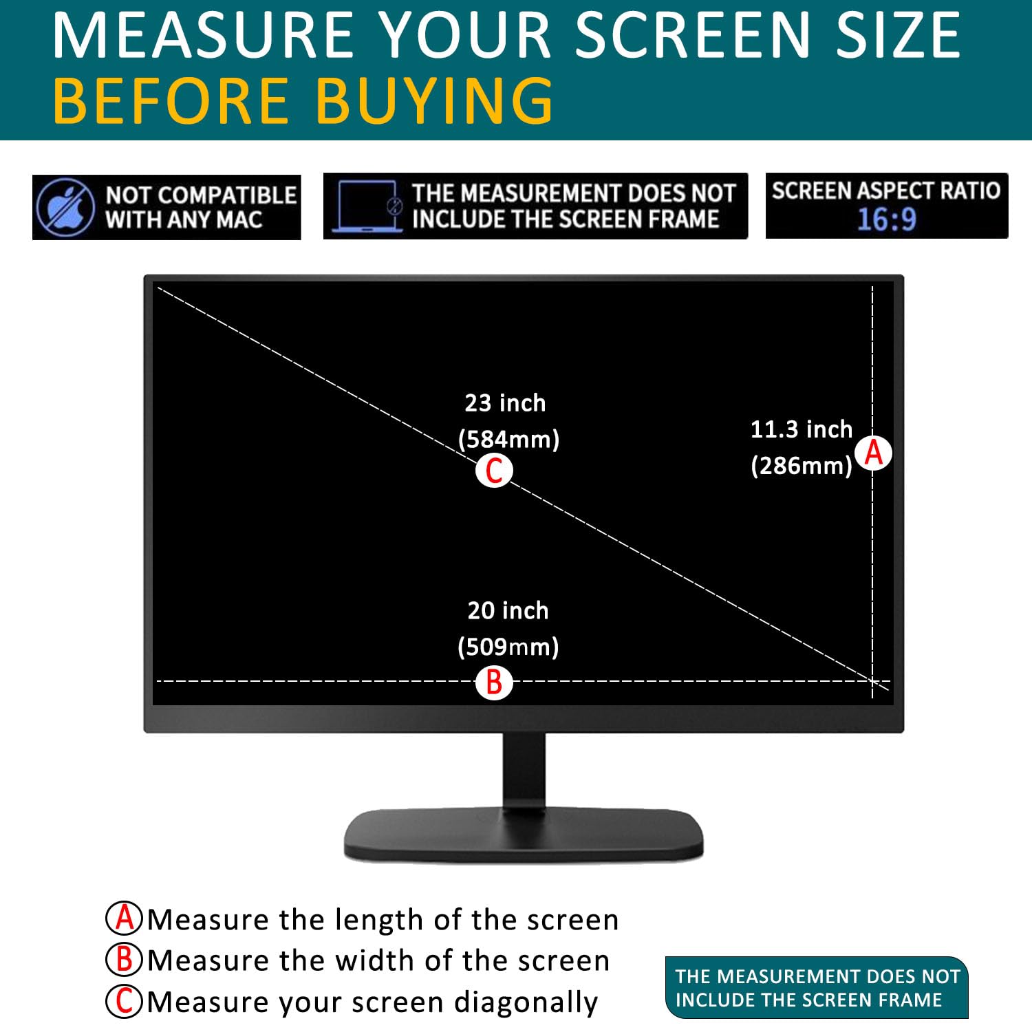 Protector de pantalla anti luz azul de 23 pulgadas para pantalla panorámica diagonal de 23 pulgadas, monitor LED 16:9, aspecto 16:9, protección ocular, filtro de bloqueo UV para ViewSonic Sceptre AOC 2
