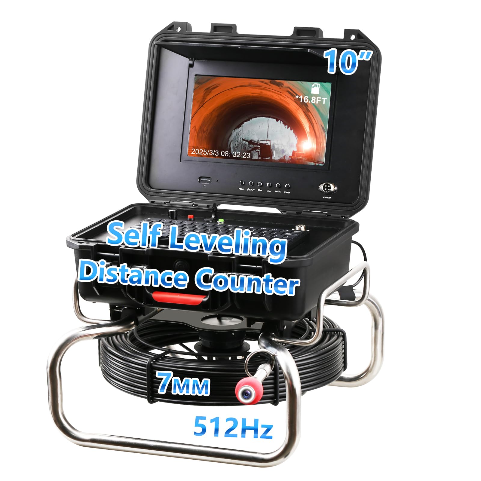 Gatebig Sewer Camera 100 FT /30M,Self Leveling Sewer Inspection Camera with 512Hz Transmitter, Distance Counter, 7MM Cable,10" IPS Plumbing Snake with