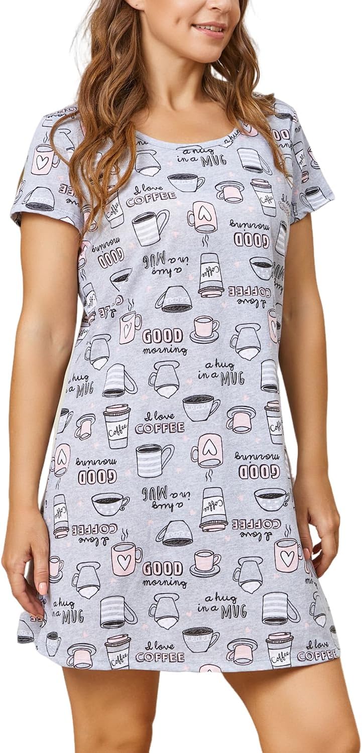 Inadays 3 Pack Women's Cotton Nightgown Sleepwear Short Sleeves Nightshirt Fun Print Sleepdress Loose Comfy Sleepshirts - Image 4