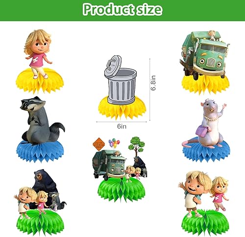 Miniatura 2 de 8 decoraciones de fiesta de camiones de basura, centros de mesa con temática de panal de abeja, adornos de mesa 3D de doble cara, suministros de