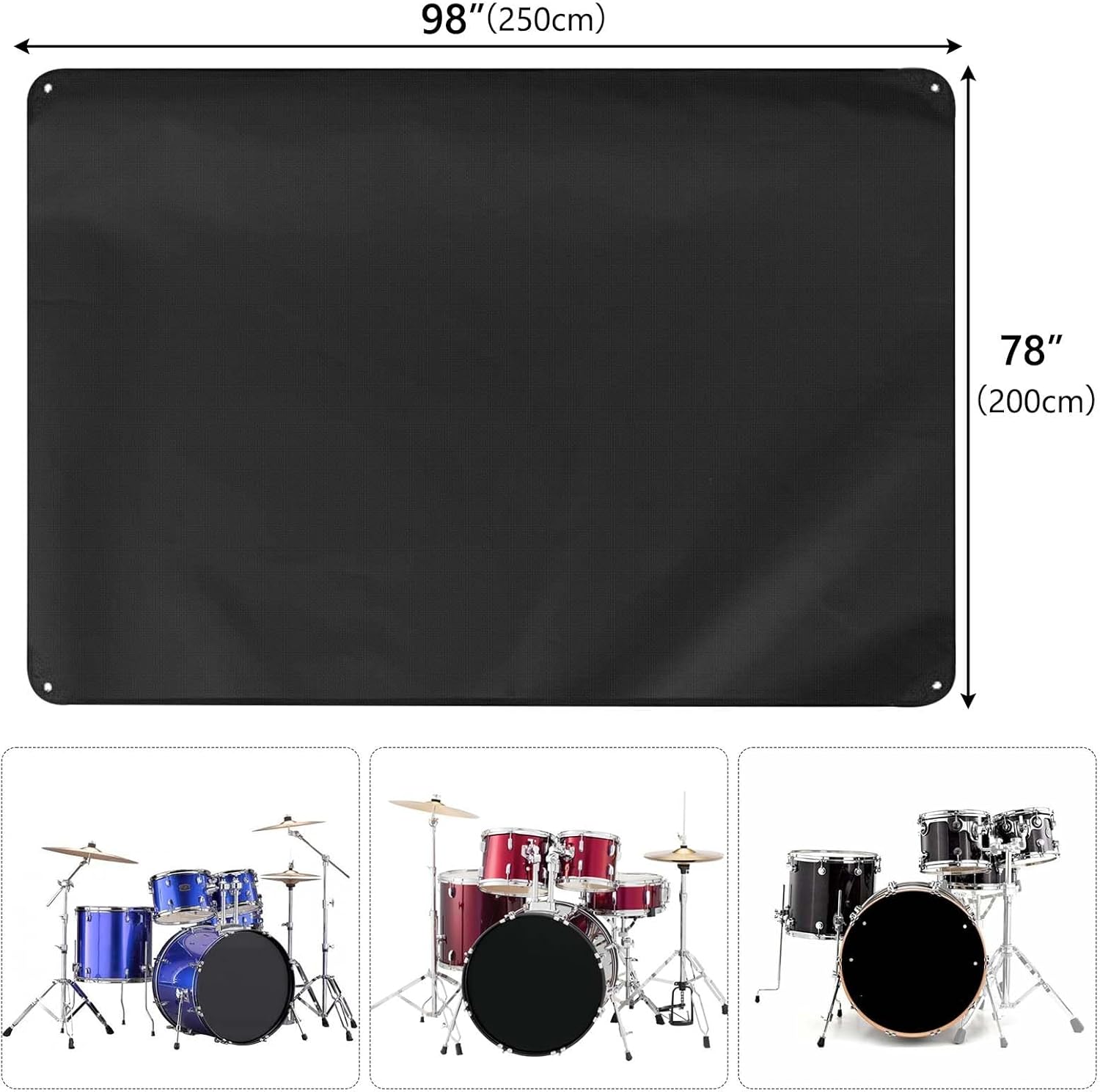 Drum Set Dust Cover Waterproof Dustproof Protective Cover Suitable for Most Drum Frames with Weighted Angles and Sewing Rings High Density Oxford Cloth 98" L x 78" W Black