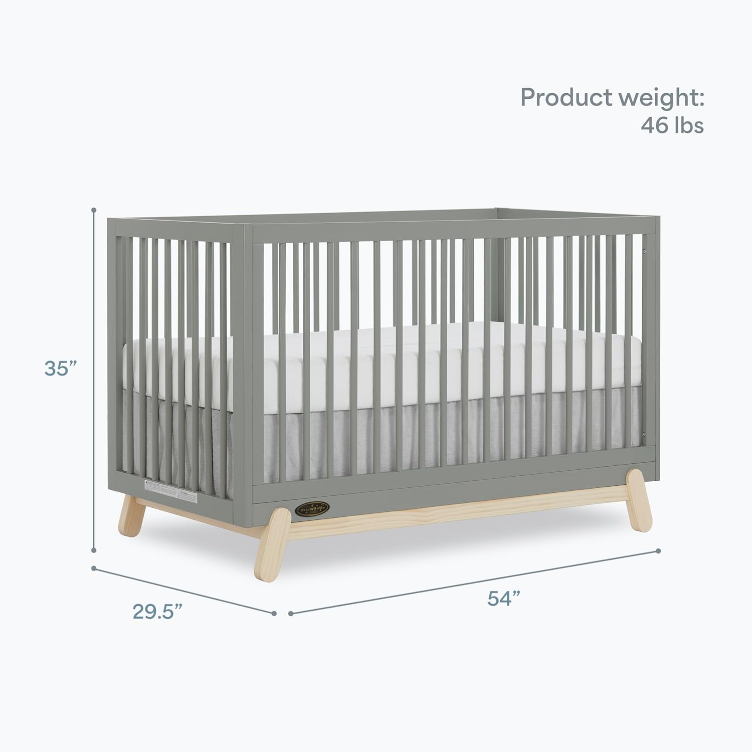 Dream On Me Hygge 5-in-1 Convertible Full-Size Baby Crib in Sea Grass & Vintage Oak, GreenGuard Gold & BSA, Converts to Toddler, Day & Full-Size Bed, Adjustable Mattress Heights, Modern Nursery
