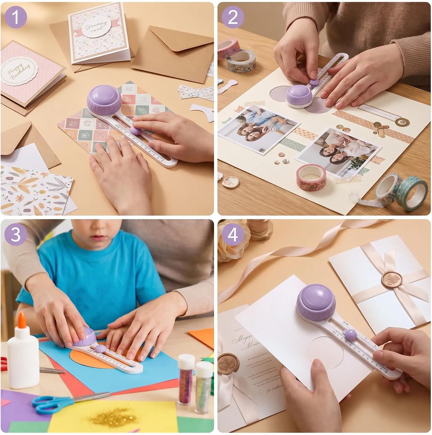 Circle Cutter, Circle Cutters for Crafts, Rotary Paper Cutter with 3 Blades, Trimmer Tool for Scrapbooking Card Making, 4'' to 12.5'' Cutting Diameter (Purple)