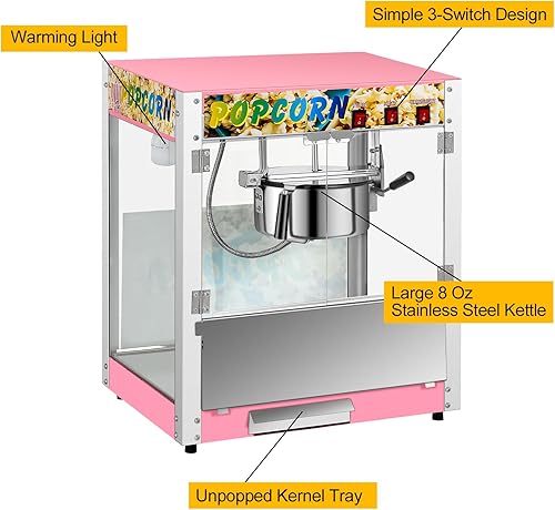 Miniatura 9 de Máquina comercial de palomitas de maíz con hervidor de 8 onzas, máquina de palomitas de maíz para encimera de 850 W para 48 tazas por lote, estilo