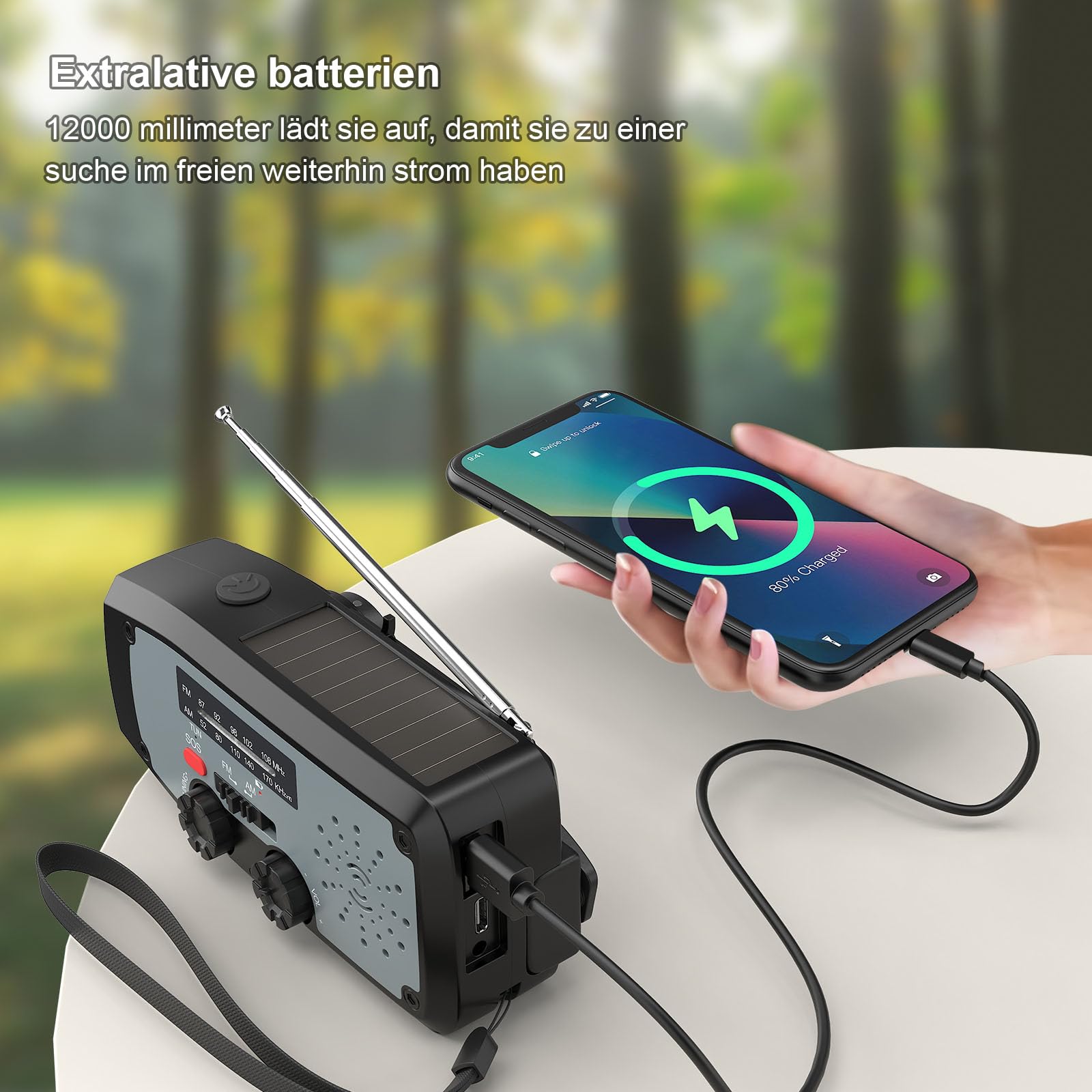 Wind Up Solar Radio Portable Hand Crank AM/FM Radio 2000mAh Rechargeable Torch | UK - View #10