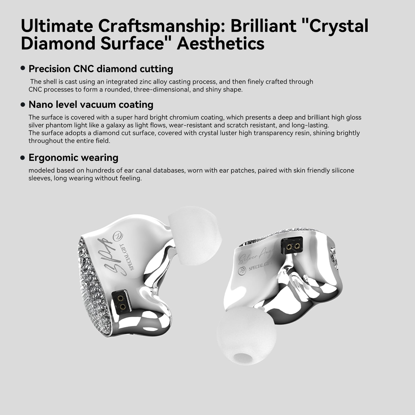 SPA-SG - Cuffie intrauricolari per monitor, audio acustico, 10 mm PEEK+PU composito diaframma interno DD HiFi in ear, superficie diamantata IEMS con cavo IEM a 2 pin (bianco, 3,5 mm senza microfono)