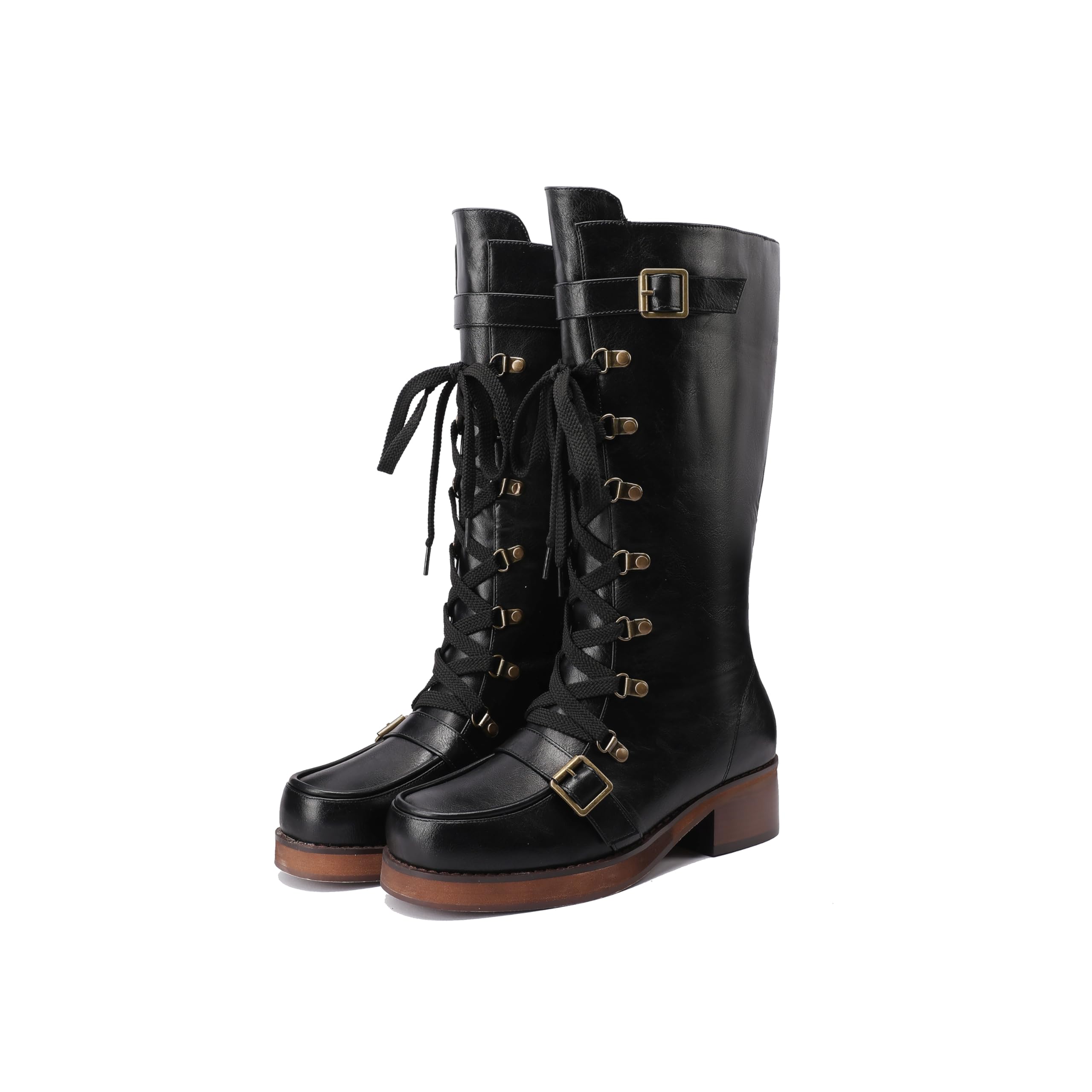 Fashon Mid Calf Boots for Women Block Heel Combat Boots