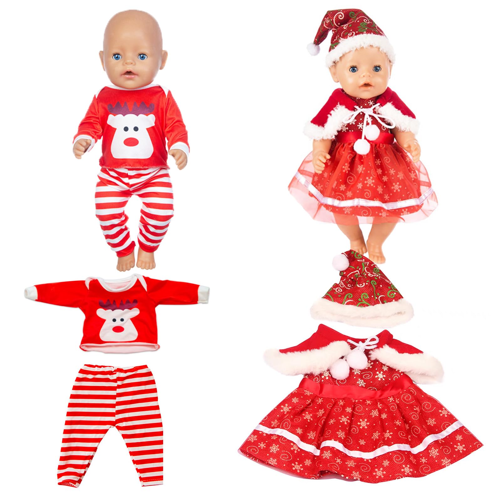 Clothes for Doll Onlvmyur Set of 5 Clothes Christmas Dolls Christmas Doll Costume Contains Dress, Skirt, Christmas Hat