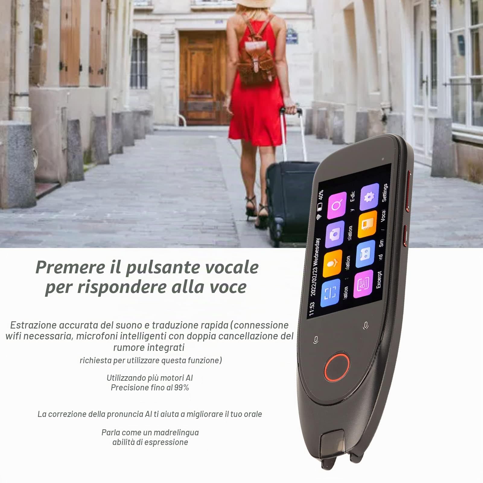 Pocketalk Language Translator 112 Lingue OCR Pen Scanner e Reader, Reader Pen per Viaggi All'estero, Supporto per Traduzione di Foto Offline Online, Registrazione, Dizionario Elettronico, Estratto di