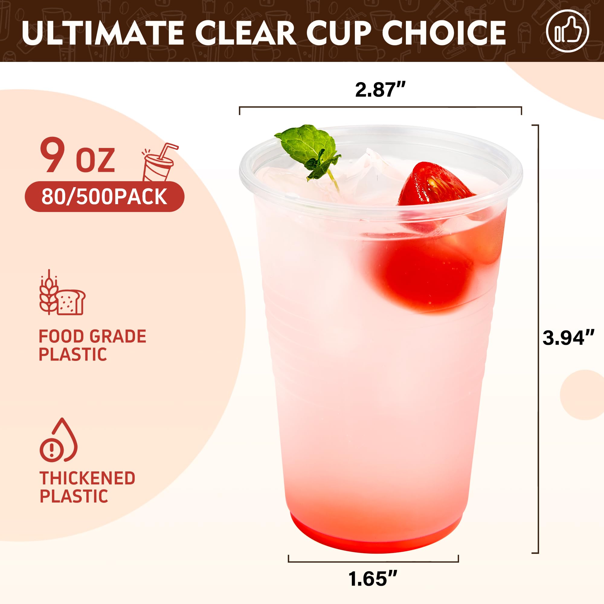 YEEHAW 9 oz Plastic Cups, 500 Pack - Clear Disposable Drinking Water Cups for Cold Beverages, Clear Plastic Cups for Drinking, Ideal for Party — Amazon image 2