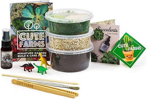 Cute Farms - Juego de terrario para principiantes Musgo, vermiculita, tierra, piedras, alimento para plantas, herramientas de terminado