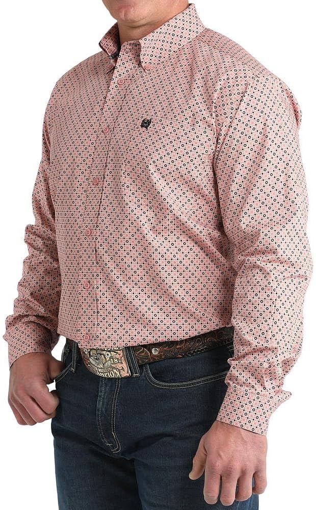Cinch Men's Pink Wavey Print Long Sleeve Button Shirt