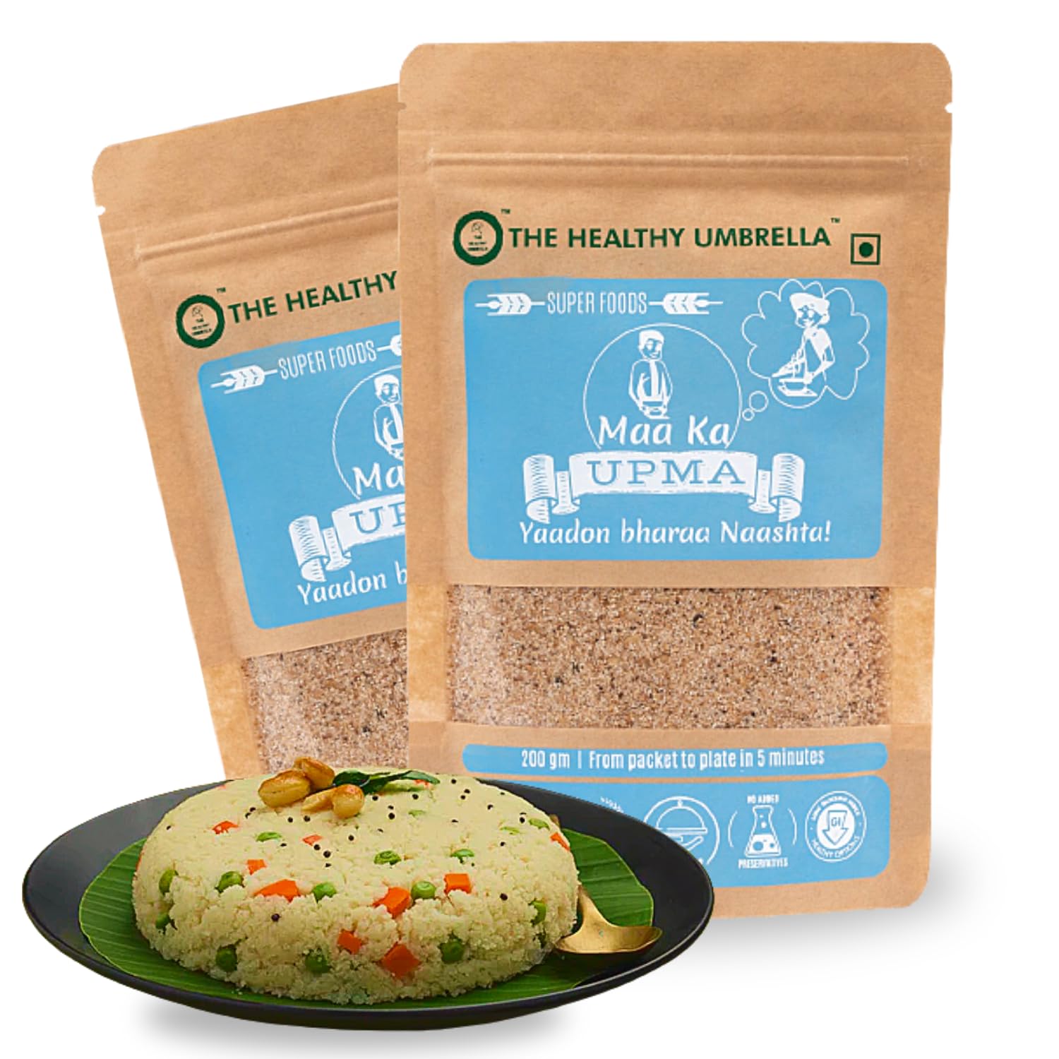 The Healthy Umbrella Instant Mix Sorghum with Oats Upma (200g x 2) Breakfast Combo Premix Nutritious Maa ka Upma High Fiber Gluten Free With Unpolished Millets (Pack of 2) (B0991V48BK) Amazon Price History, Amazon Price Tracker