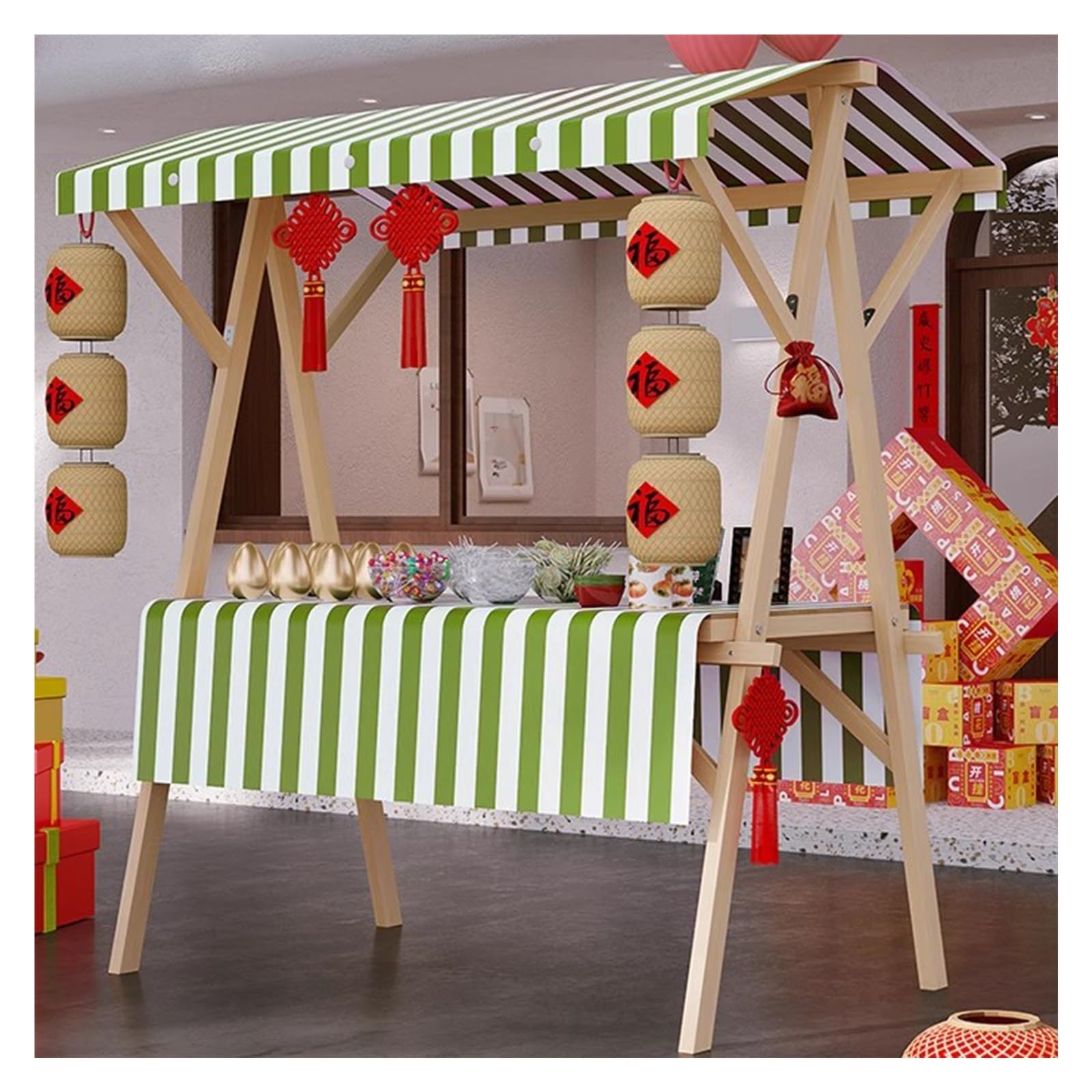 Carrello pieghevole per alimenti, bancarella commerciale in legno con tettoia e tovaglia per mercati agricoli, hot dog, caffè, torte, giocattoli, eventi in spiaggia e molto altro ancora