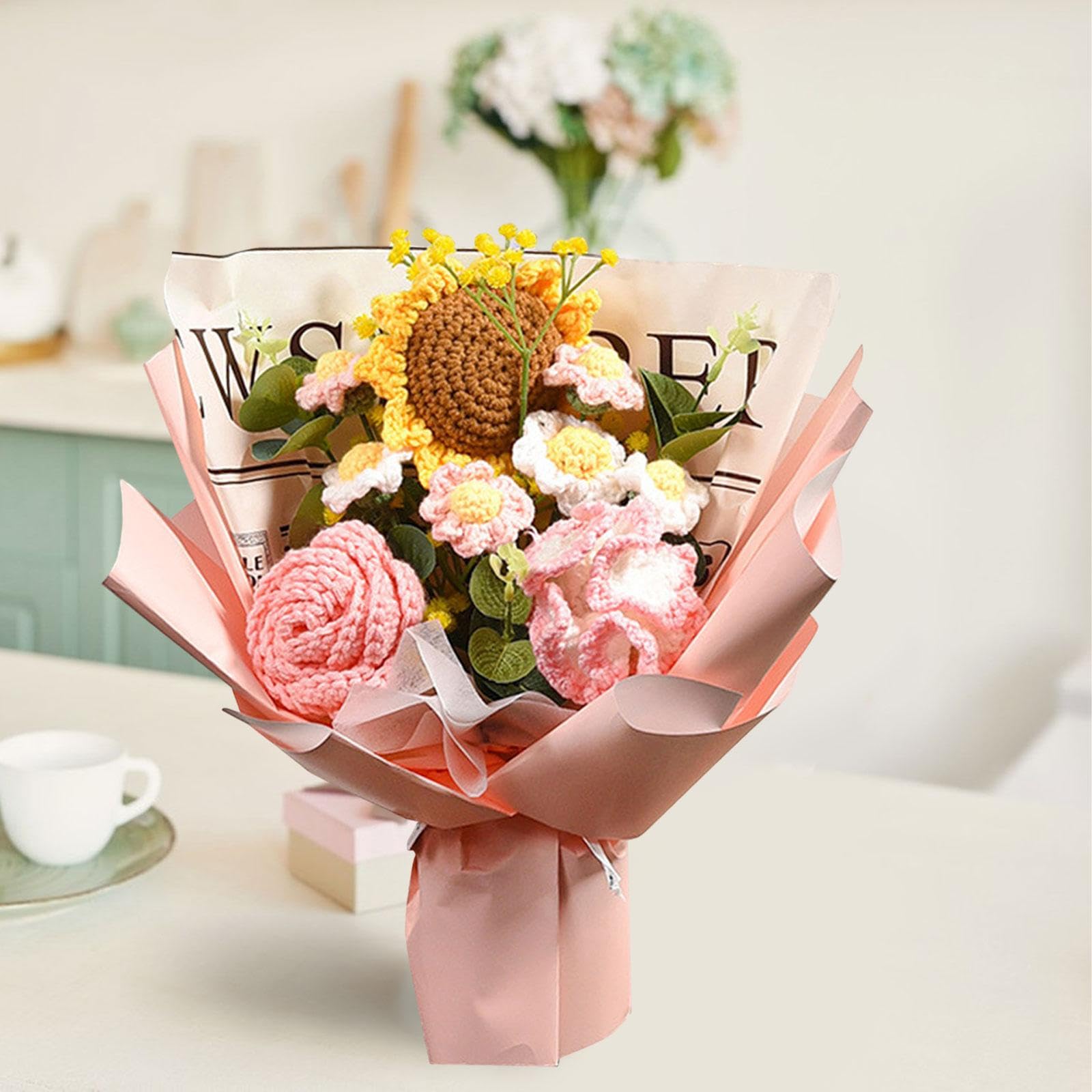 Amazon.co.jp: kowaku 完成したかぎ針編みの花のニットブーケ