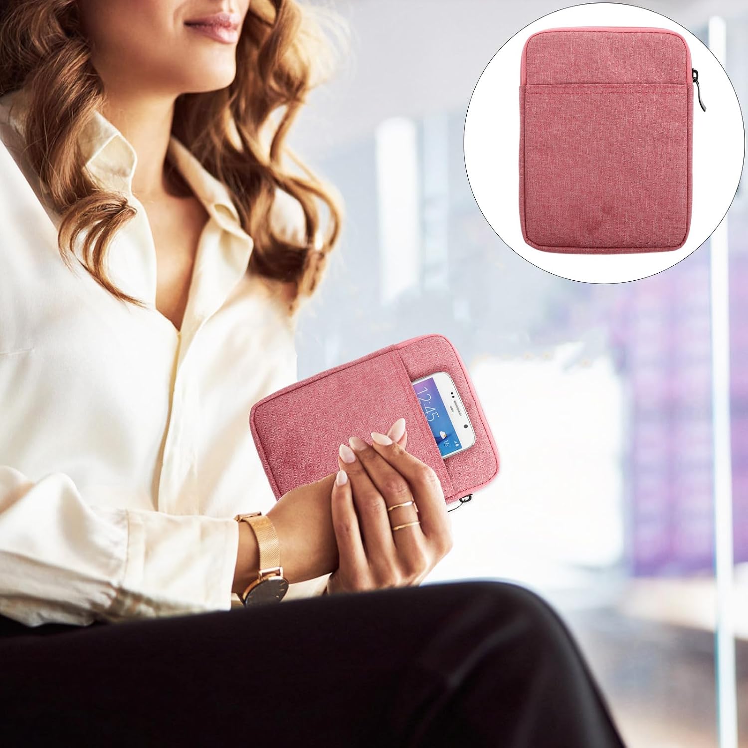 SECFOU E-Reader Protective Cover Case Compatible with Kindle Paperwhite 6-inch, Ultra-Thin Soft Sleeve, Pink Protective E-Book Case for Travel and Daily Use