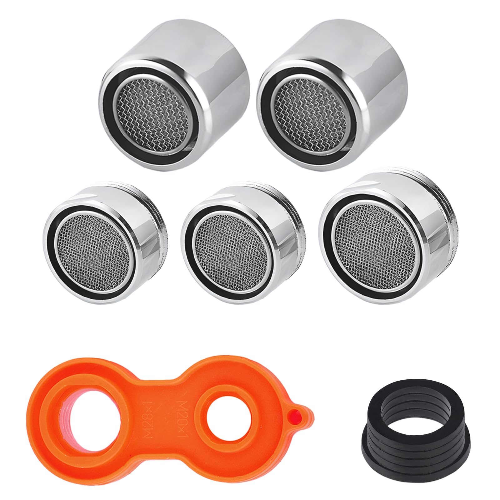 5 pcs Faucet Aerator Replacement Parts, VEINARDYL Kitchen Sink Aerator 55/64" and 15/16" 22mm 24mm Male Female Thread Parts with Wrench and Gasket, Faucet Filter Starter for Bathroom