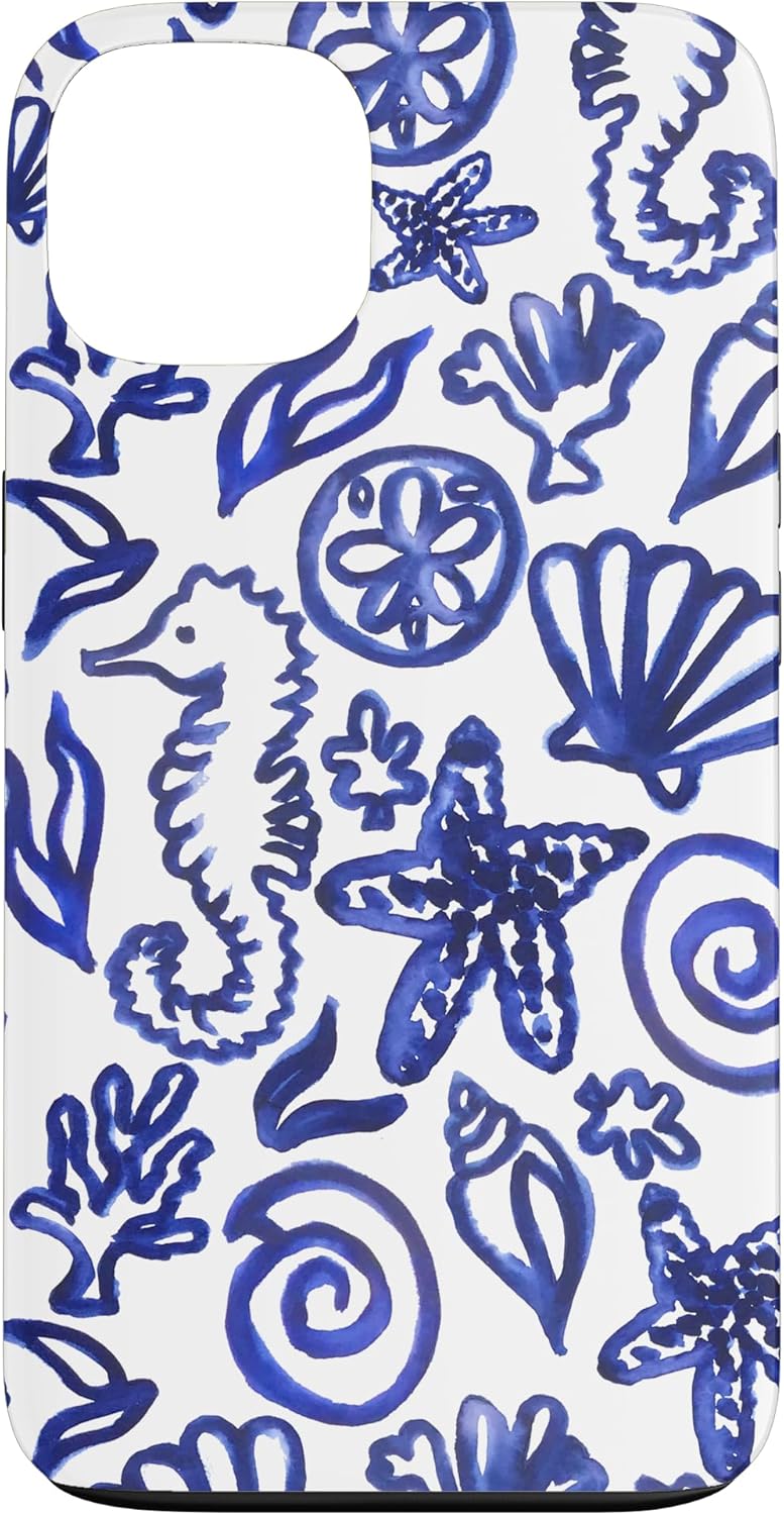 Coastal Granddaughter Minimalist Blue Seahorse Shells Beach Case for iPhone 13