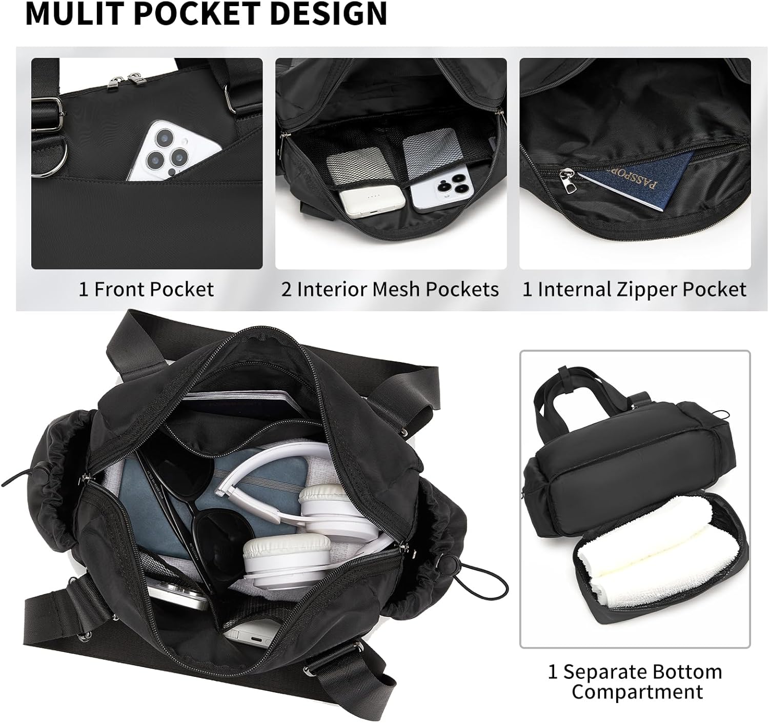 Small Gym Bag for Women,Mini Gym Duffle Bag with Independent Compartment Lightweight Gym Tote Bag Sport Duffle Bag for Travel Workout Dance Yoga-Black - Image 3