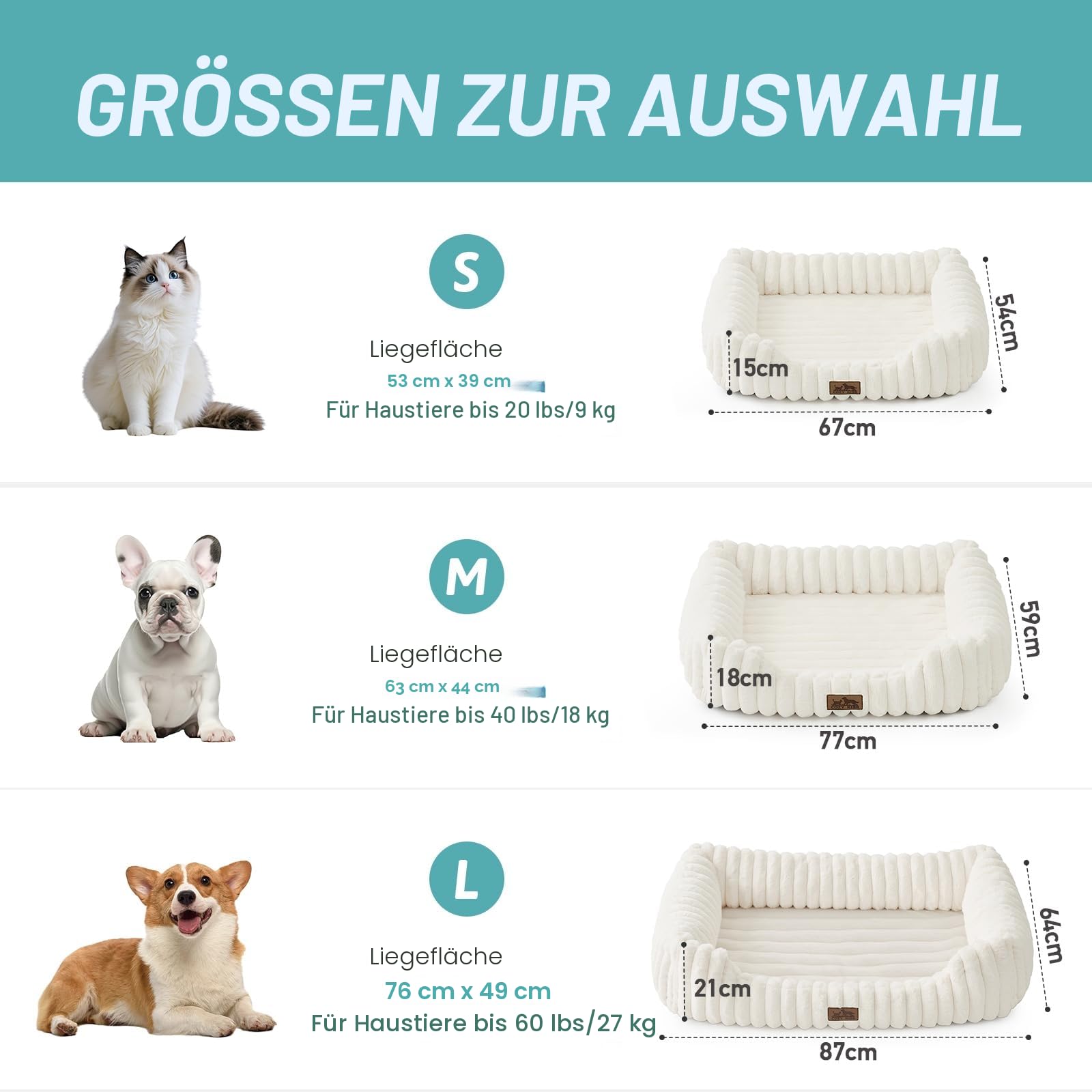 COZY KISS Orthopädisches Waschbares Hundebett, für Katze und Kleiner Hunde, Weicher Kunstfell Hundekorb, Haustiersofa mit Hoher Umrandung, Rutschfestes, 64 x 53 x 15 cm, Beige