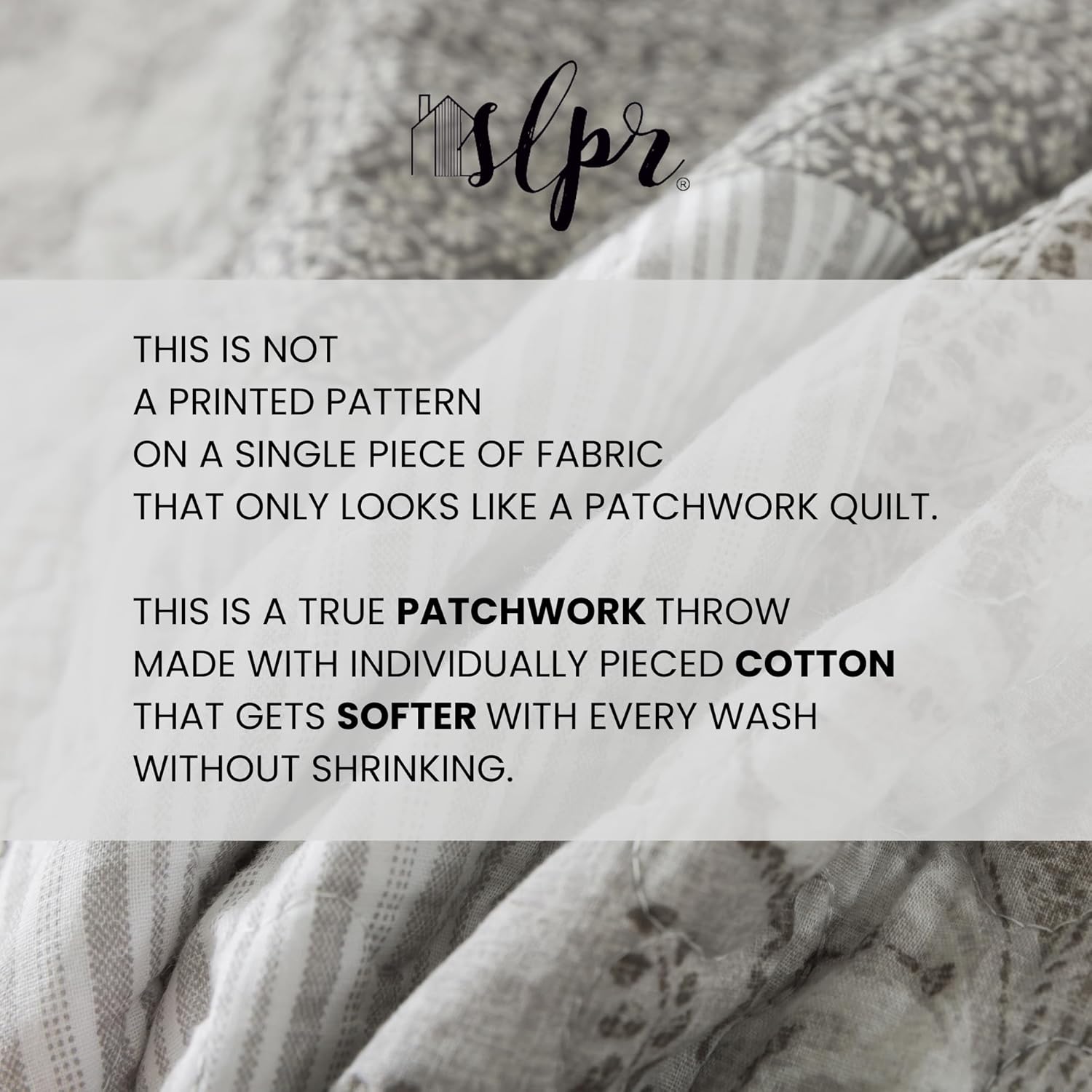 SLPR Cotton Quilted Throw Blanket, 50" x 60" Floral Farmhouse Patchwork Quilt, Shabby Chic Patchwork Throw Lap Quilt for Couch, Silver Linings - Image 7