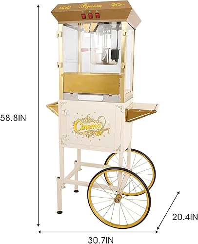 Miniatura 2 de Máquina de carrito de palomitas de maíz de 16 onzas sobre ruedas, máquina de palomitas de maíz de 850 W para 64 tazas de palomitas de maíz por lote,