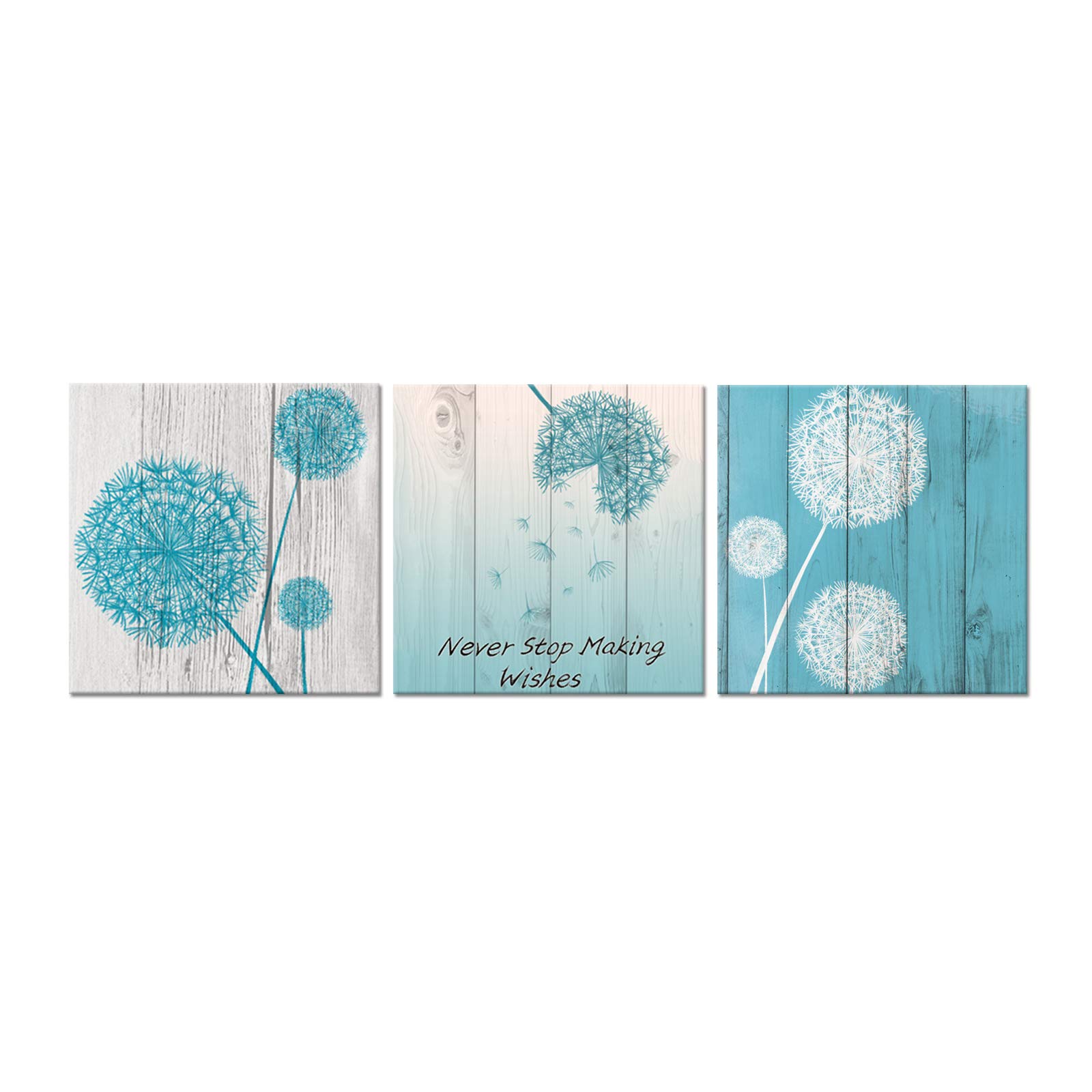 iHAPPYWALL 3 Pieces Dandelion Canvas Wall Art Stop Making Wishes Motivational Inspirational Flower Art Print for Bedroom Bathroom Home Decor Stretched and Framed Ready to Hang 12x12inchx3pcs