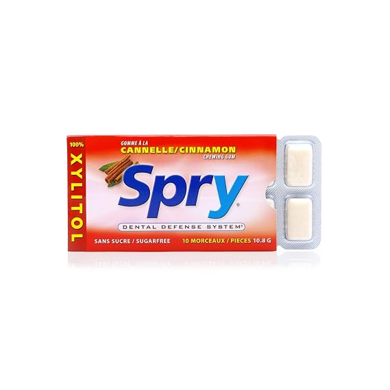 Spry Fresh Natural Xylitol Chewing Gum Dental Defense System Aspartame-Free Sugar Free Gum (Cinnamon, 10 Count Blister Cards - Pack of 20)