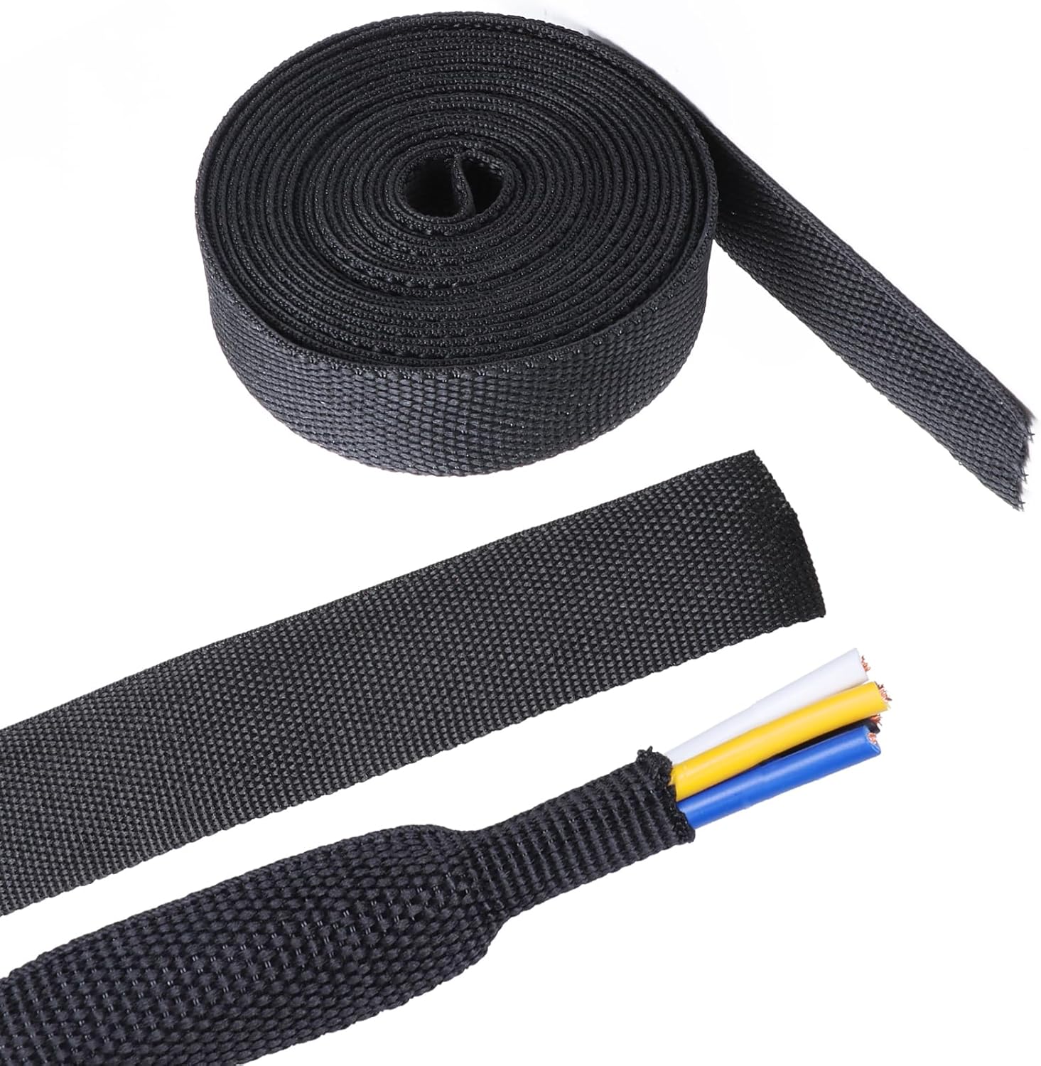 2 in 1 Heat Shrink Braided Sleeving Fabric Tubing-Ideal fit Irregular Shape Hose/Cable/Wire (1/2"(12mm), 22FT)