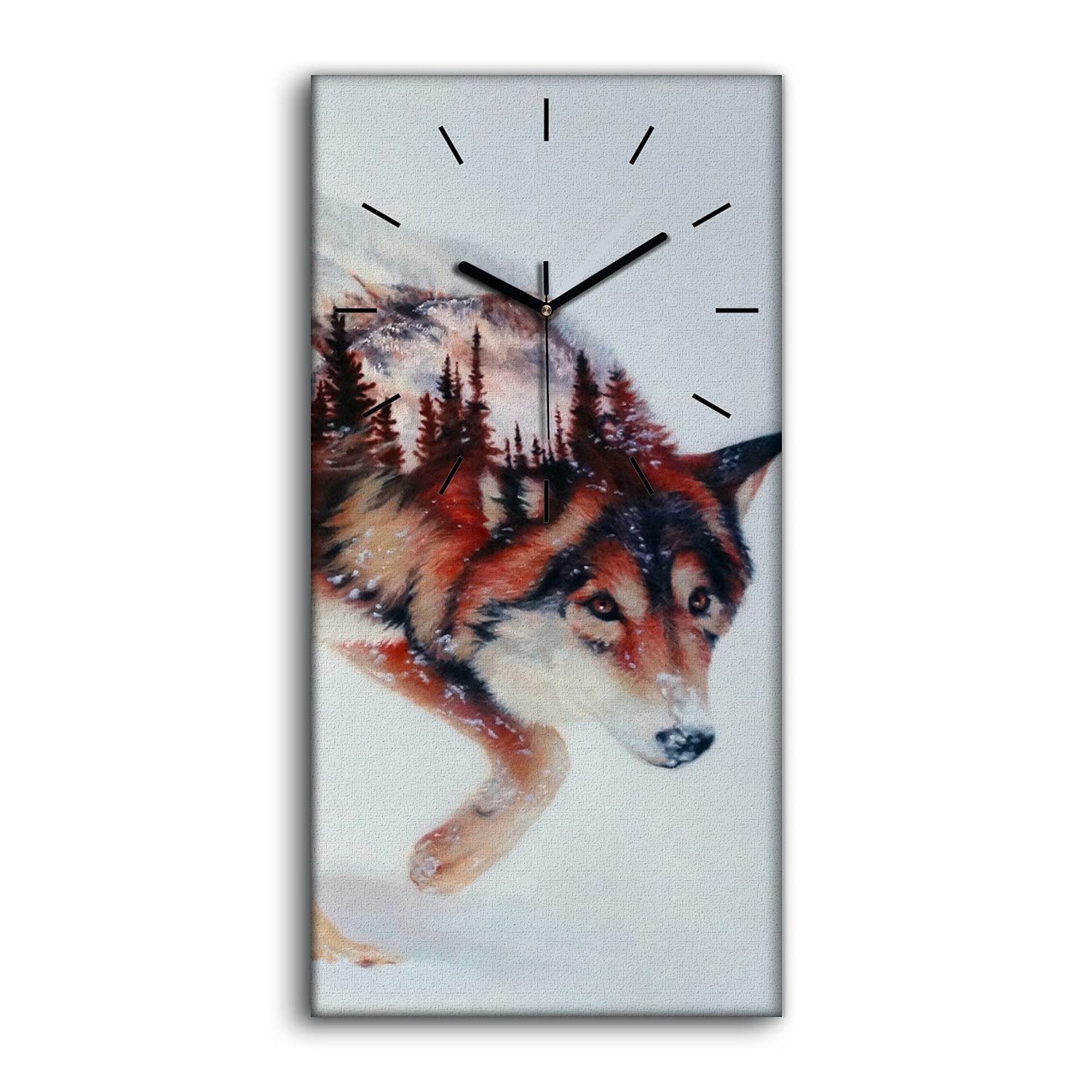 Horloge sur Toile Art Moderne Loup 30x60cm - Décoration Murale Chic