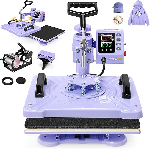 Miniatura 9 de AKEYDIY Máquina de prensa de calor 5 en 1 para camisetas profesional de prensa de calor oscilante, combo digital de 12 x 15 pulgadas, rotación de