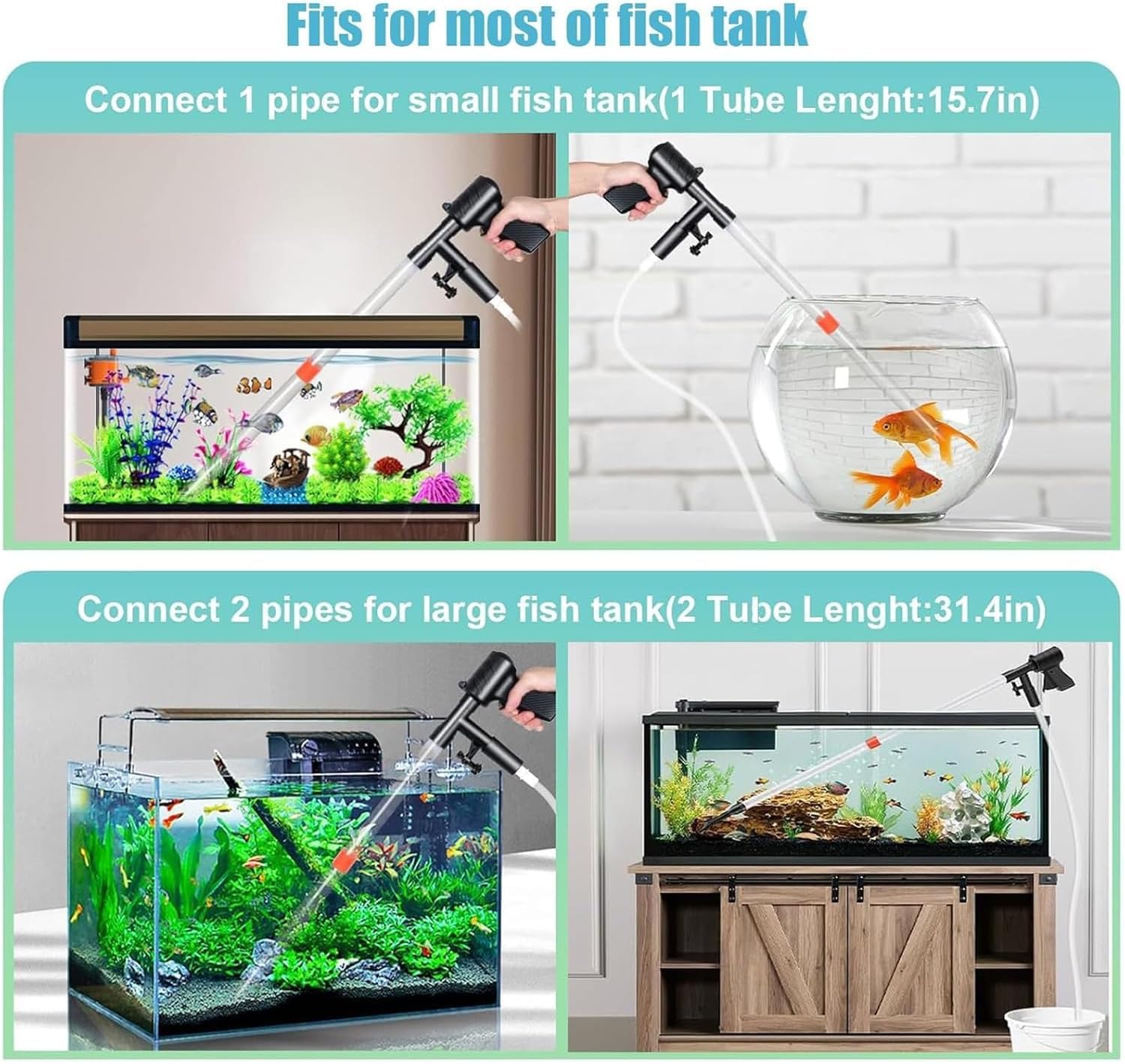 Aspiradora de grava para acuario con flujo ajustable y tubería de agua de 3 metros para lavado de arena y filtrado de agua en tanques de peces