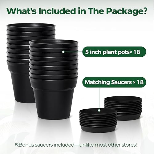 Miniatura 6 de T4U Macetas de plástico de 5 pulgadas paquete de 18 unidades maceta pequeña con agujero de drenaje y platillo maceta decorativa de guardería a