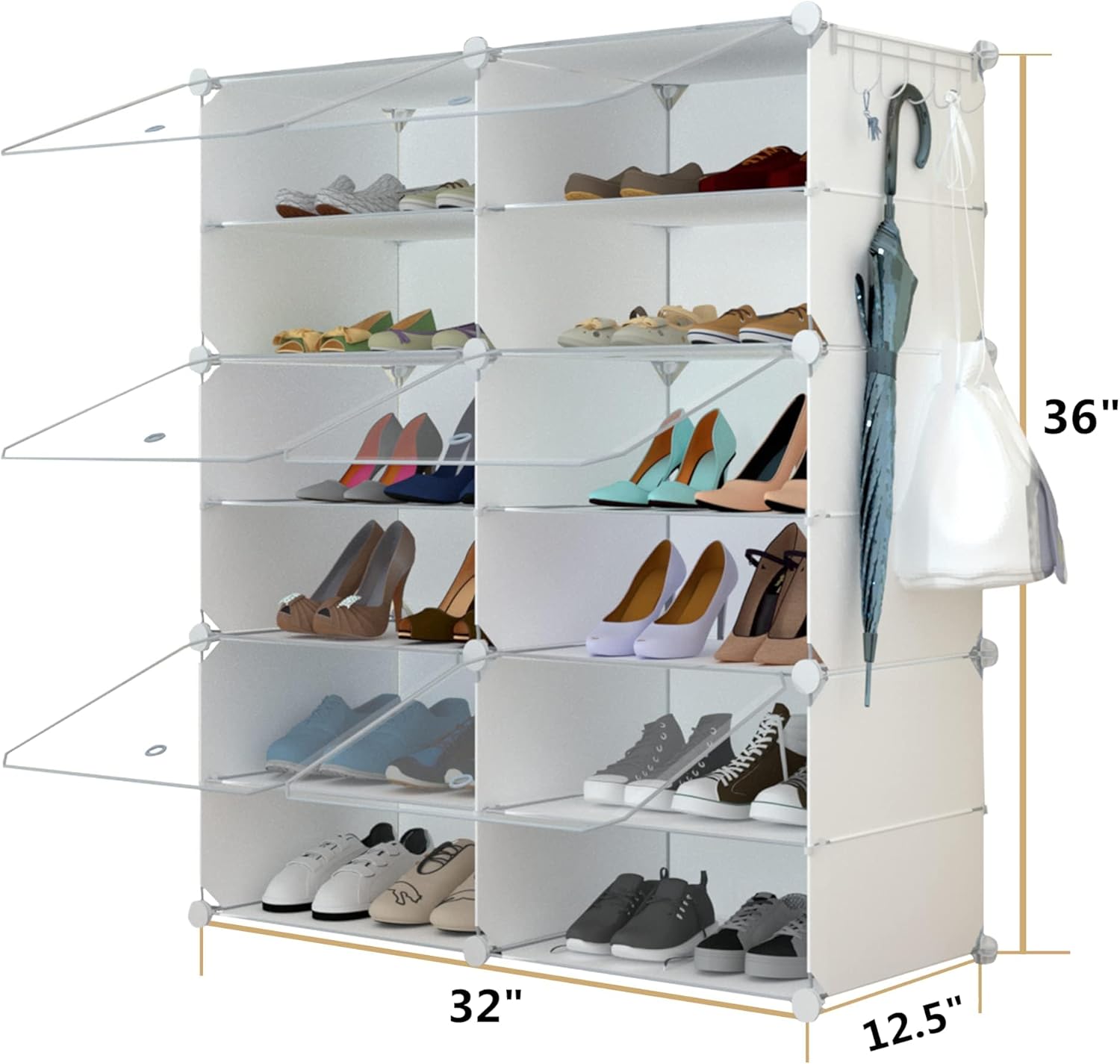 Shoe Rack Organizer, 24 Pair Shoe Storage Cabinet with Door Expandable Plastic Shoe Shelves for Closet,Entryway,Hallway,Bedroom,6 Tier