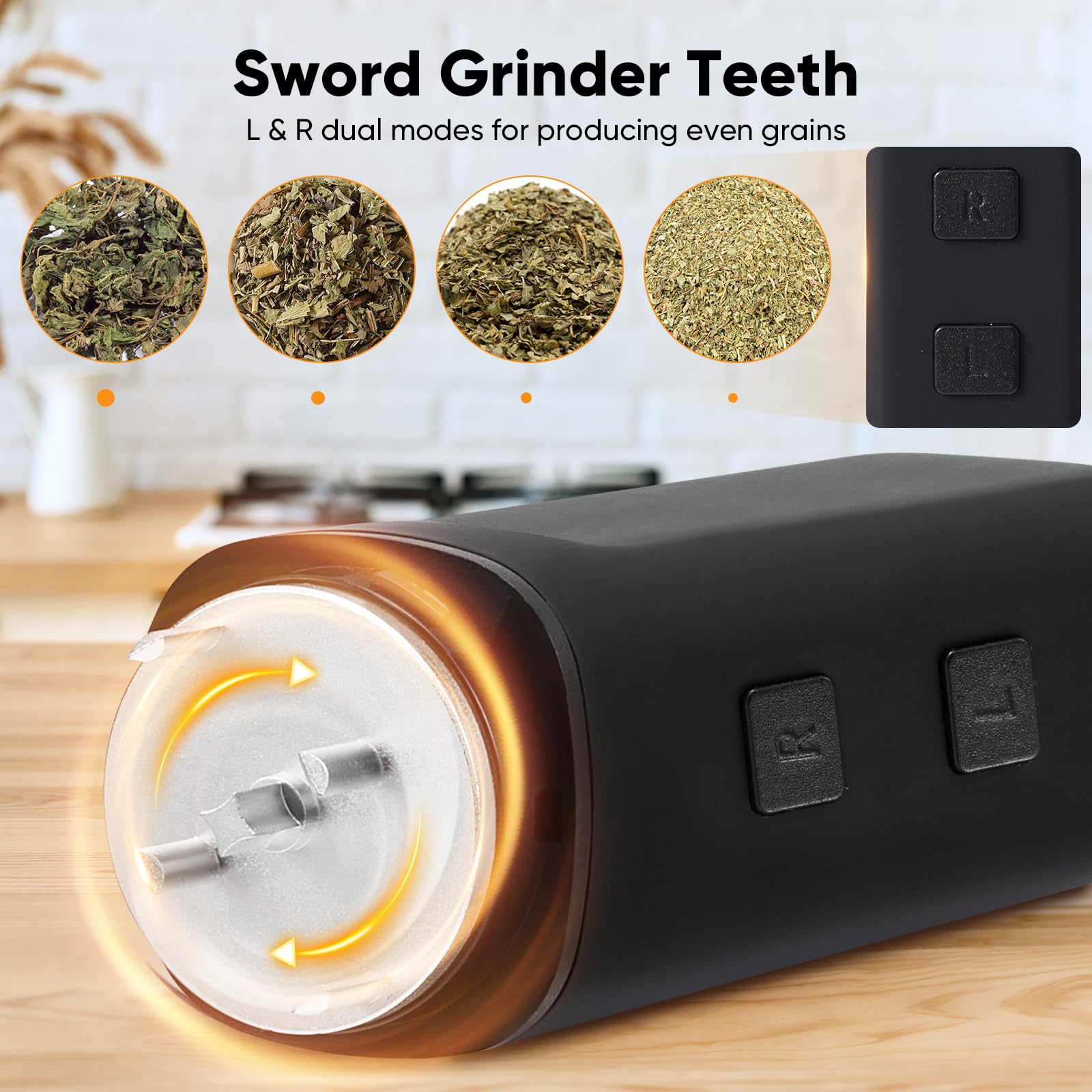 Grinder Elektrisch, Elektrischer Grinder mit Starkem Motor Schnelles Mahlen, USB-Aufladung, 2-Wege-Mahlen elektrische gewürzmühle für Gewürzen/Pollen