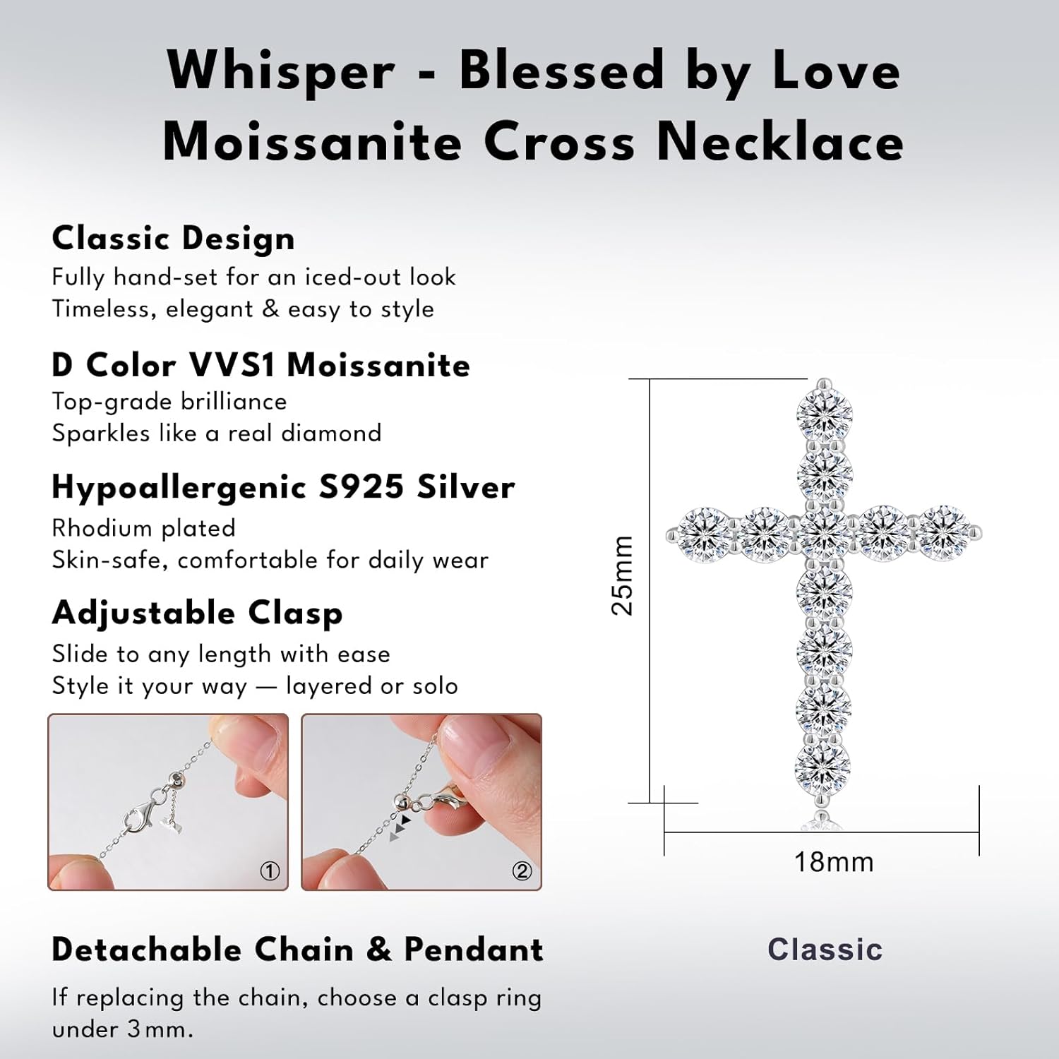 KRKC Moissanite Cross Necklace for Women, 0.66-3.3Ctw, D Color VVS1, 14K Gold Plated 925 Sterling Silver Chain, Hypoallergenic Cross Pendant, Religious Christmas Birthday Christian Gifts for Her - Image 3