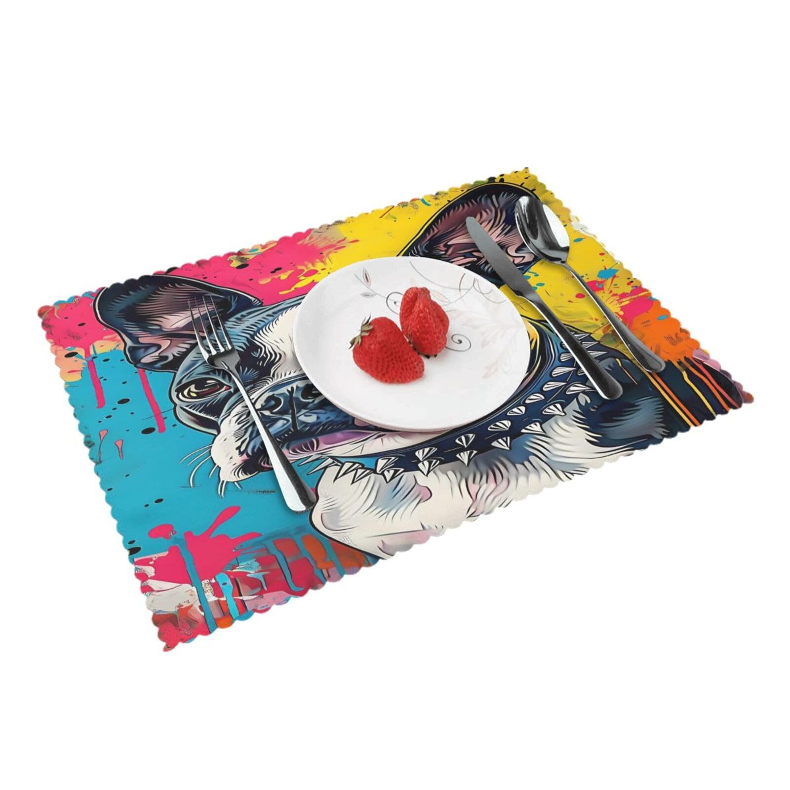 Colorful French Bulldog (1) Placemats Set of 4 Print Table Mats Place Mats Table Decor for Kitchen Dining 12X18 in